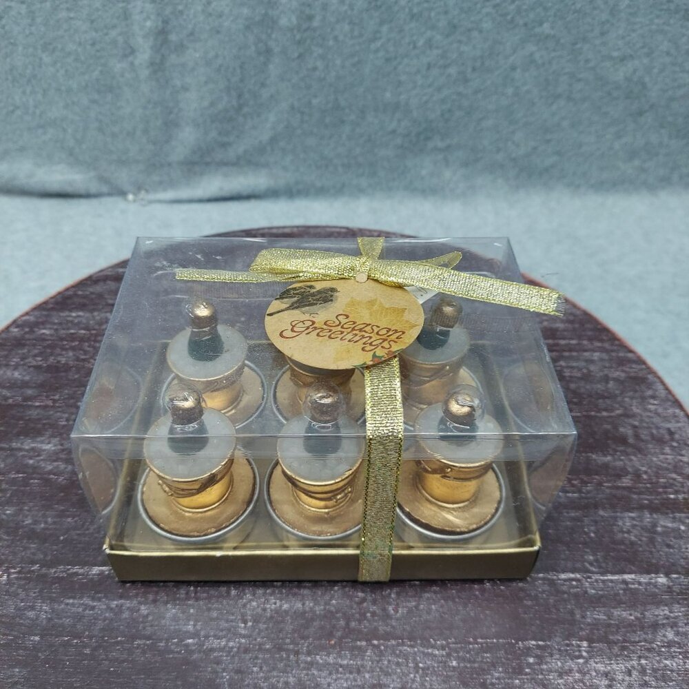 Gold Mini Champagne Bucket Candles Set‎ Of 6 In Clear Gift Box With Gold Ribbon